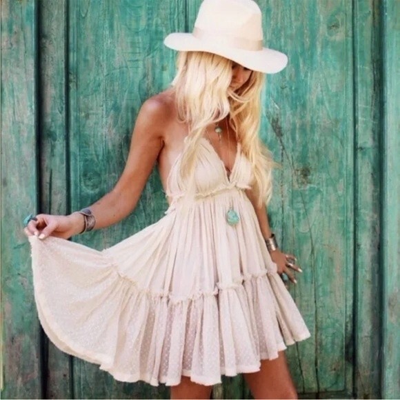 Free People 100 Degree Mini Dress in Light Tan S NWOT - Picture 4 of 16